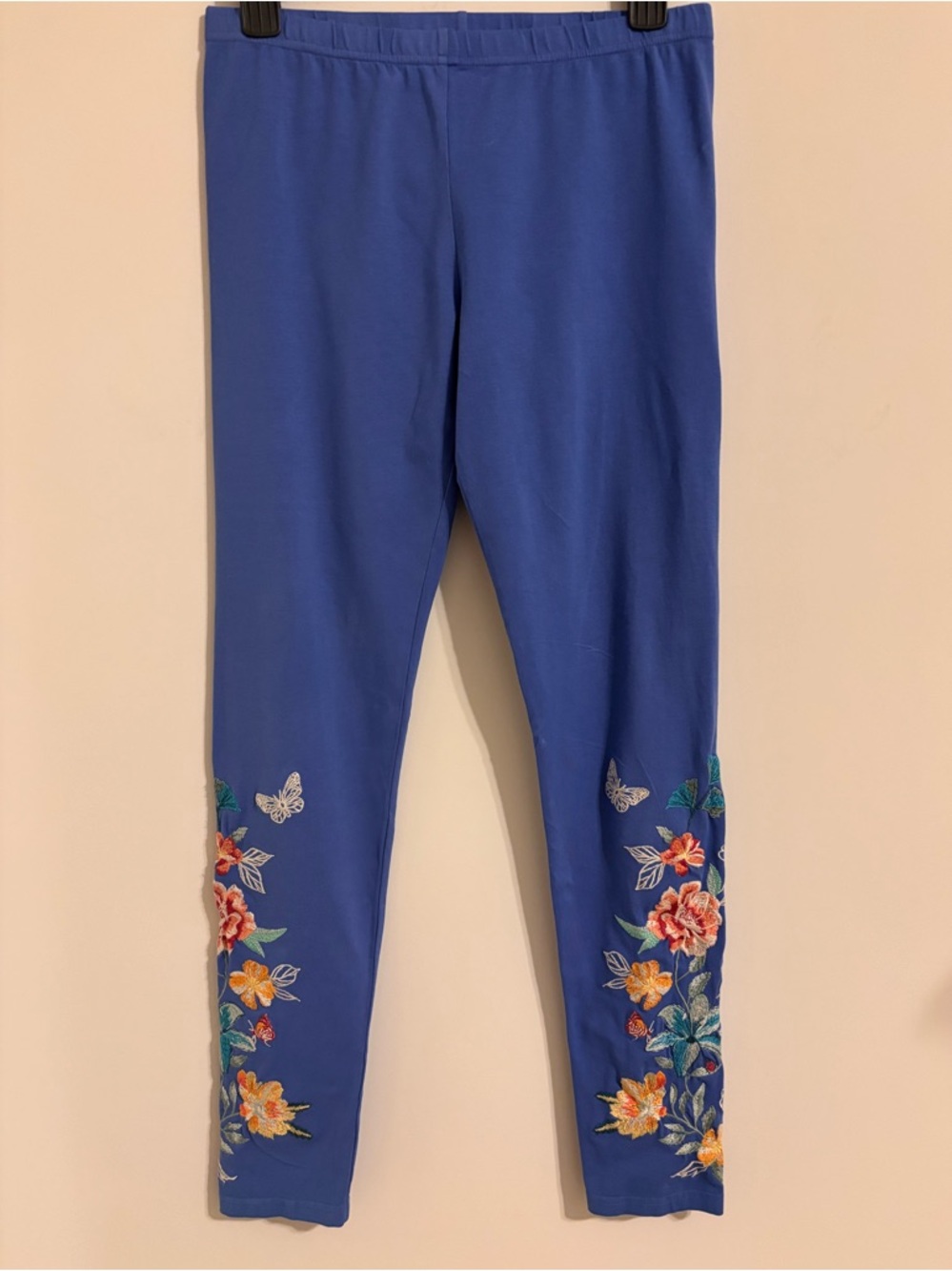 Johnny Was Royal Blue Floral Embroidered Leggings